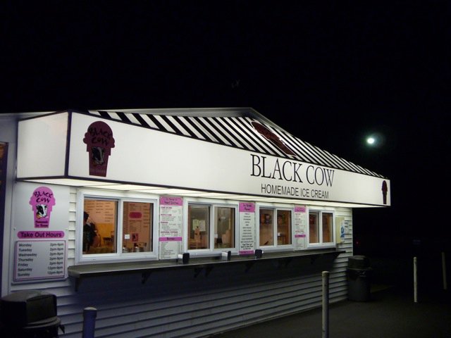 Front of the Black Cow at night